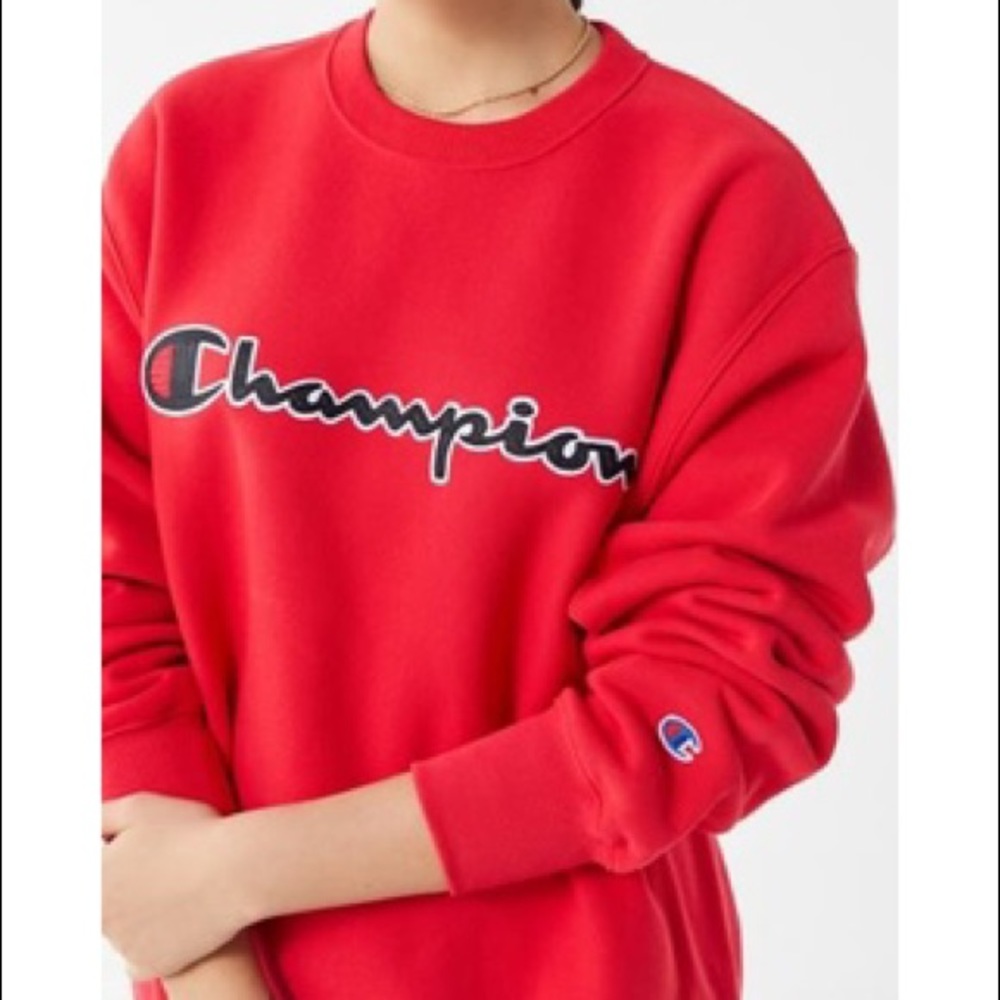 oversized red champion crew neck